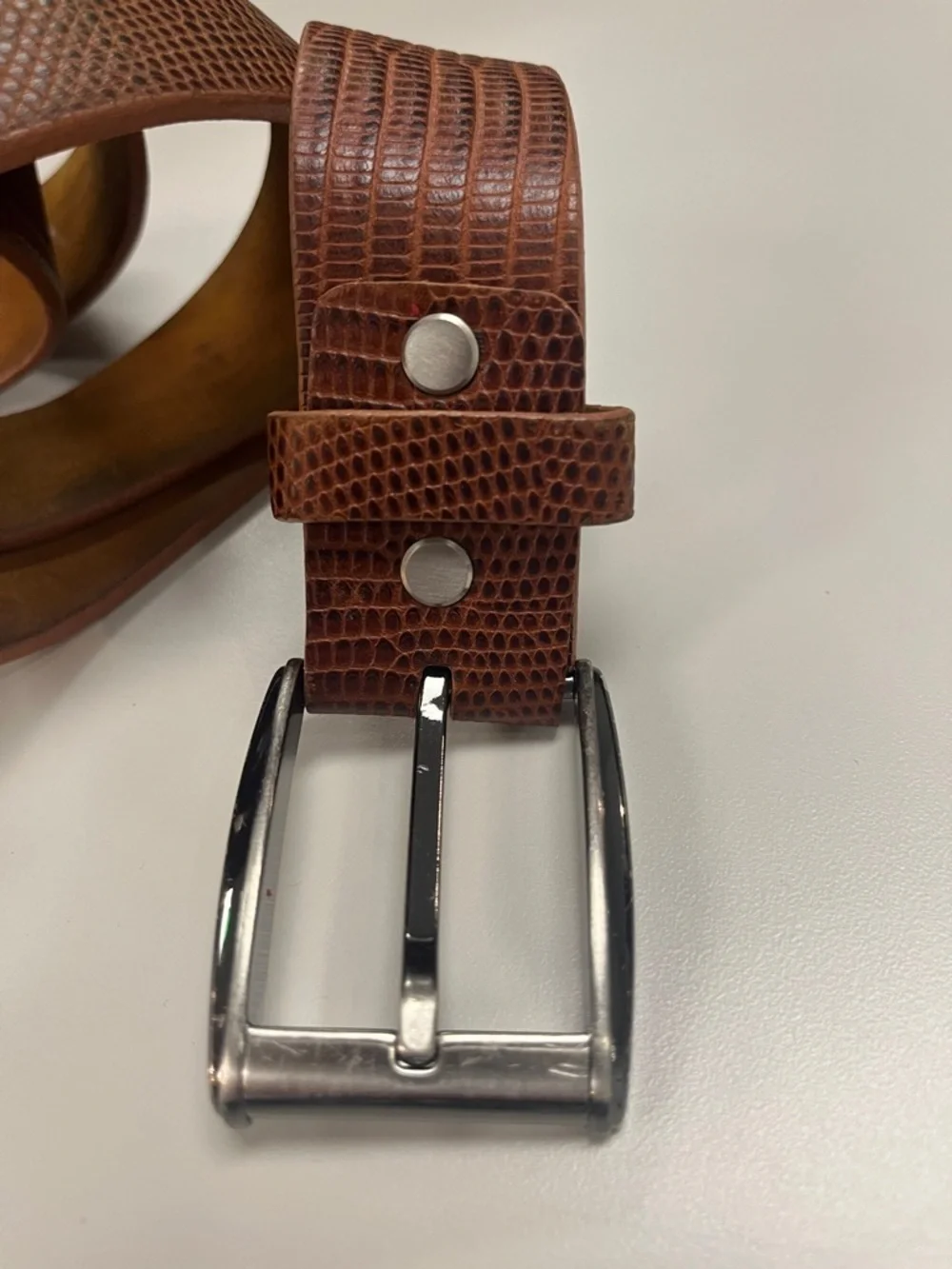 Remo Tulliani Textured Brown Leather Belt with Silver Buckle